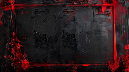 Intense red strokes creating rectangular shapes on textured black wall, red grunge frame design on black background