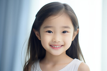 Asian child  girl with white background. Nursery school. Childhood professions. School holidays. Topics related to childhood. Chinese girl. Japanese girl. Asian country. China. Asia. Japan.