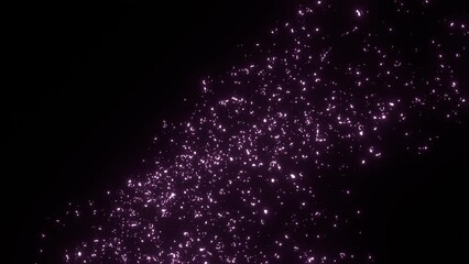 The abstract 20 thousands illuminated magenta blossom petals rising and flowing animation in the deep black background as procedural 3d modeling  effects.