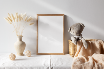 3x4 wooden photo frame nursery mockup