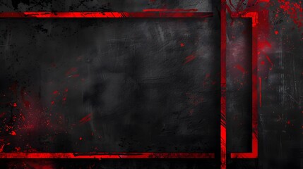 Dynamic red strokes forming rectangular lines on textured black wall, red grunge frame background on dark backdrop