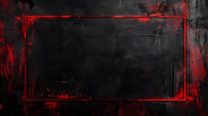 Fiery red strokes creating rectangular forms on rough black wall, red grunge frame backdrop on black background