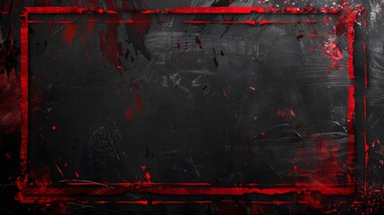 Striking red strokes forming rectangular lines on rugged black wall, red grunge border motif on dark backdrop