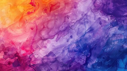 Vibrant abstract watercolor background with blend of purple, pink, and orange hues. Ideal for creative design projects and artistic expressions. Abstract art and color theory.