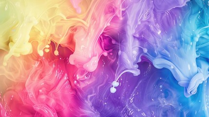 Obraz premium Vibrant rainbow colors mixing in liquid flow for artistic background. Abstract and creative expression through color gradients and dynamic swirls. Artistic background and design el