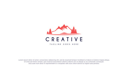 Mountain with Pine tree logo design vector illustration.