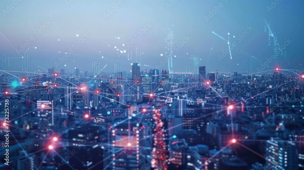 Poster IOT concept. Smart city and communication network. Internet of things.