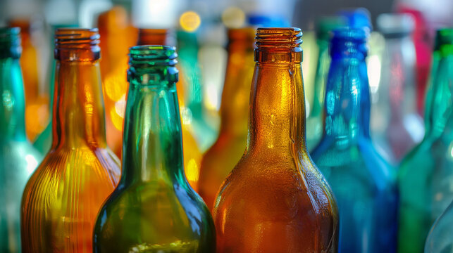 Zbliżenie na szyjki kolorowych butelek