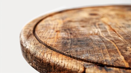 Close-up of aged wooden cutting board, showing detailed wood grain and texture. Ideal for food photography backgrounds and rustic kitchen decor. Vintage kitchenware and culinary cr