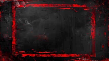 Vibrant red strokes forming rectangular lines on textured black wall, red grunge border backdrop on black background