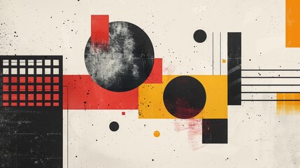 Obraz premium An abstract representation of urban style in bold geometric shapes, with a striking red and black palette..