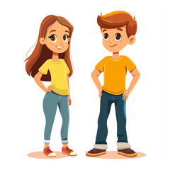 Fototapeta premium Boy and girl in casual clothes. Vector illustration in cartoon style.