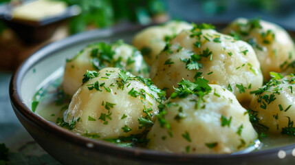 Traditional irish boiled potatoes with parsley - obrazy, fototapety, plakaty