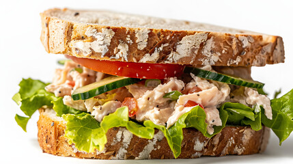 Délicieux sandwich à la salade de thon - Un délice frais et sain isolé sur un fond transparent clair et croustillant - obrazy, fototapety, plakaty