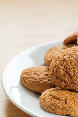 Oatmeal cookies. Fresh sweet pastries for tea. Homemade oatmeal sweets.