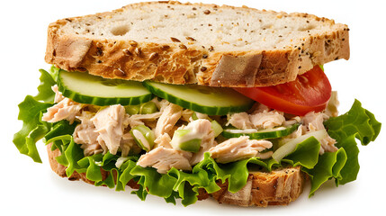 Délicieux sandwich à la salade de thon - Un délice frais et sain isolé sur un fond transparent clair et croustillant - obrazy, fototapety, plakaty