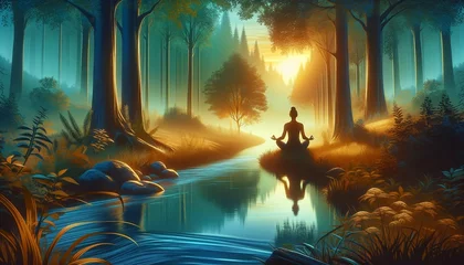 Foto op Canvas Morning Forest Meditation Generative AI © mckay