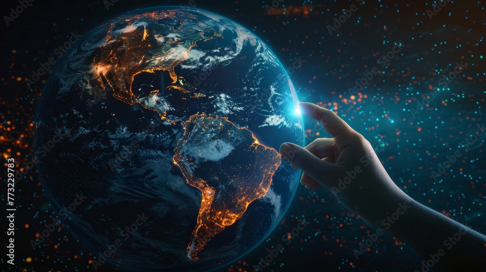 Poster The Big Data world and globe icon UI combines hand selection and pressing with a modern interface that looks great on any device...