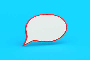 Speech bubble on blue background. Empty chat icon. Conversation and discussion. Announcement and dialogue on social networks. 3d render