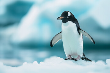 Photo of A penguin gliding on an ice floe