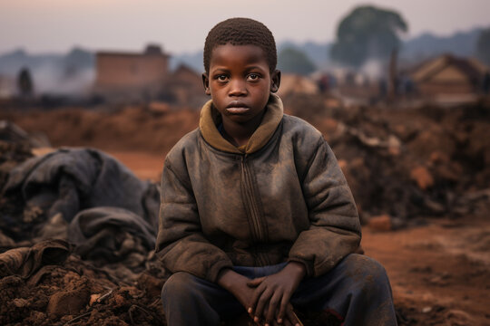 emaciated African children scavenging for food in an abandoned garbage dump