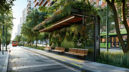 Fototapeta na wymiar Bus Stop Overgrown With Plants