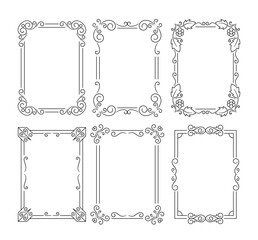 Vintage Linear Frames. Classic Antique Borders, Design Elements With Intricate Lines And Curves, Vector Illustration