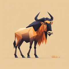 Obraz premium Geometric low poly design of a wildebeest on a beige background, digital art style.