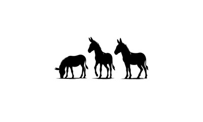 Naklejka na ściany i meble donkey silhouetts set in black and white ,donkey silhouettes set ,donkey silhouette design