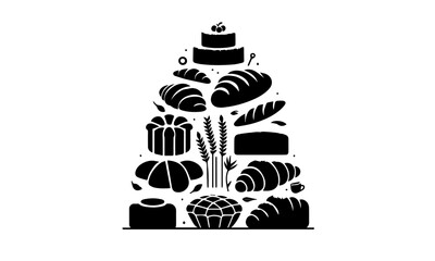 Fototapeta na wymiar bread cake silhouetts set in black and white ,bread cake silhouettes set ,bread cake silhouette design 