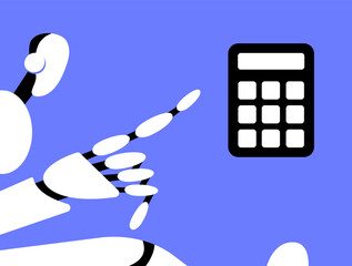 AI Robot calculator. Artificial intelligence helps make financial calculations. Flat vector illustration.