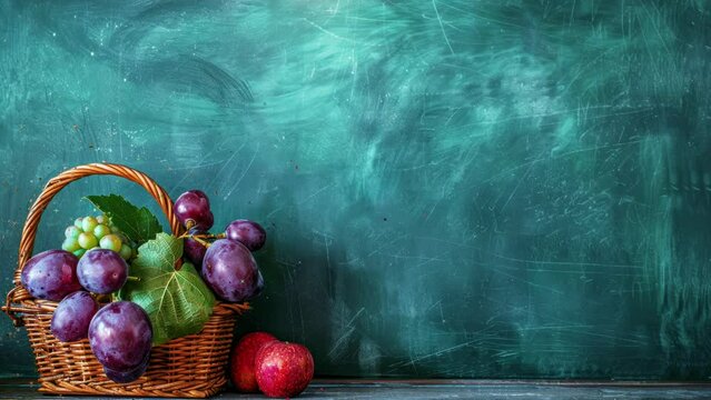 Educational Showcase: Assorted Fruits Against a Chalkboard Background"
