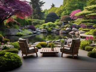 Obraz premium A garden and landscape design wallpaper showcasing an idealized view of a manicured garden