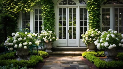 Fototapeta na wymiar Garden and landscape design wallpaper manicured beauty