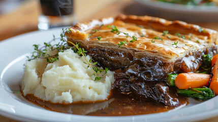 Traditional irish beef and stout pie with sides - obrazy, fototapety, plakaty