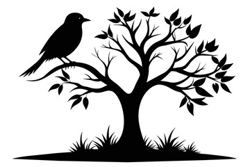 Captured a  tia  bird on a tree Silhouette  black on white background 
