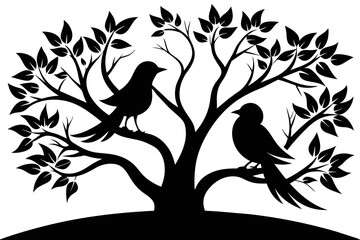 Captured a  tia  bird on a tree Silhouette  black on white background 