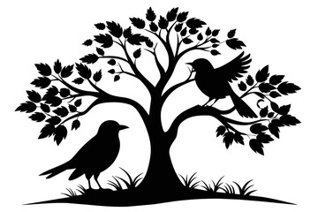 Captured a  tia  bird on a tree Silhouette  black on white background 