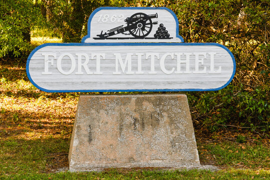 Hilton Head, SC - April 12, 2018: Fort Mitchel, named after General Ormsby M. Mitchel,  was built in 1862 by Union troops to protect their position in the heart of the south.