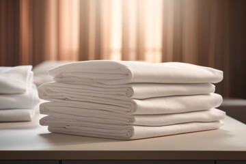 a stack of white folded blankets