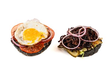 Black bun and egg sandwich