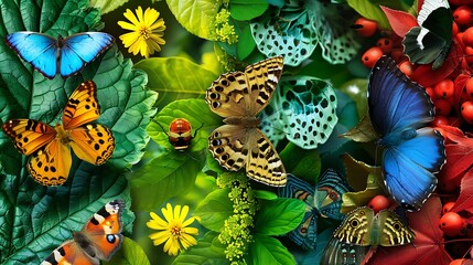 A lots of butterfly and insect on the nature flower background, International day for biological...