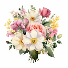 Watercolor clipart of a charming vivid floral arrangement in a spring theme02 - obrazy, fototapety, plakaty