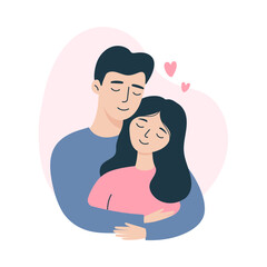 Man and woman embracing each other. Template for greeting card, print, poster, sticker. Isolated vector illustration 