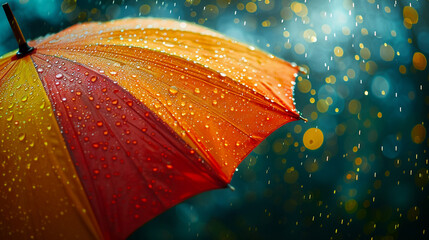 Vibrant umbrella shielding home, raindrop effect, soft afternoon light, closeup, the essence of insurance - obrazy, fototapety, plakaty