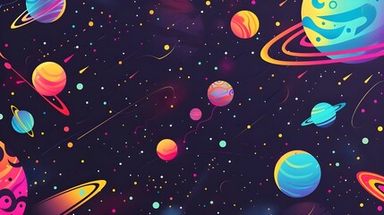Space background with colorful planet and star