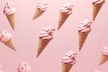 a group of pink ice cream cones - obrazy, fototapety, plakaty