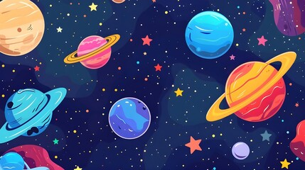 Space background with colorful planet and star