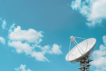 Satellite dish under blue sky with clouds