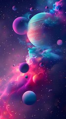 Space background with colorful planet and star